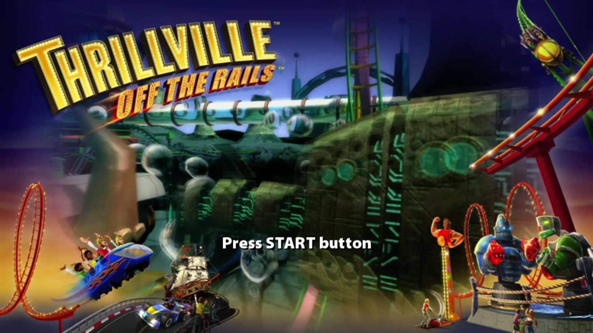 Thrillville: Off the Rails title screen for Xbox 360